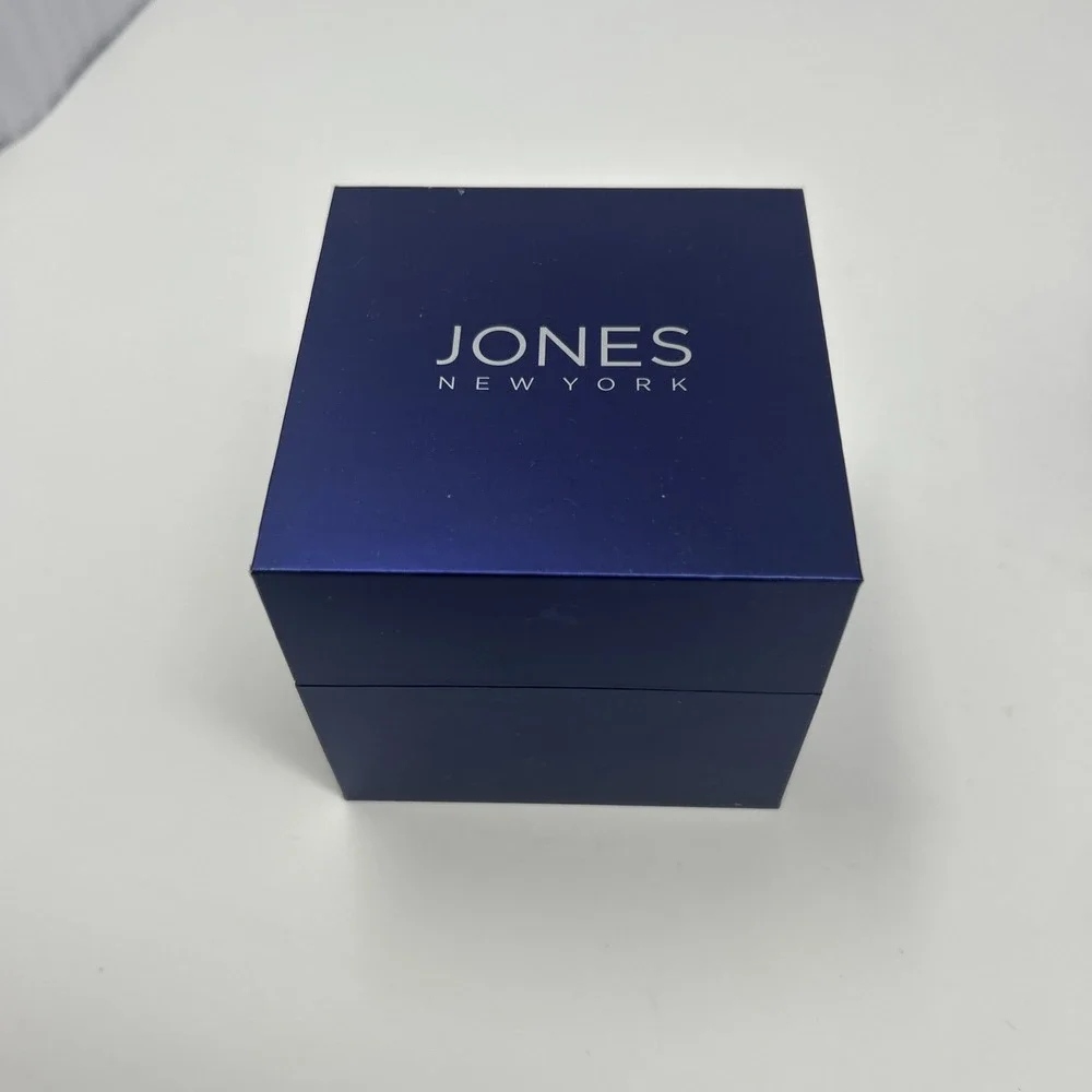 NIB Jones New York Diamond Men's Watch Silver Tone Black Face